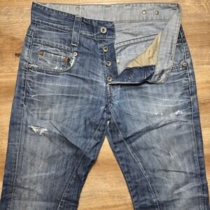 G Star RAW Jeans Men 30x34 Blue Relaxed Fit Baggy Thrashed Rockstar Button Fly